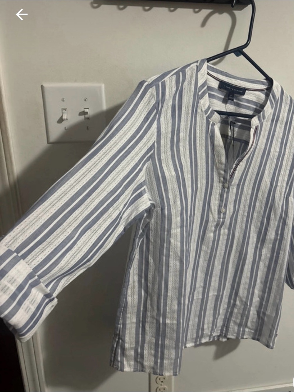 Tommy Hilfiger Light Blue & White Vertical Stripe Band-Collar Shirt